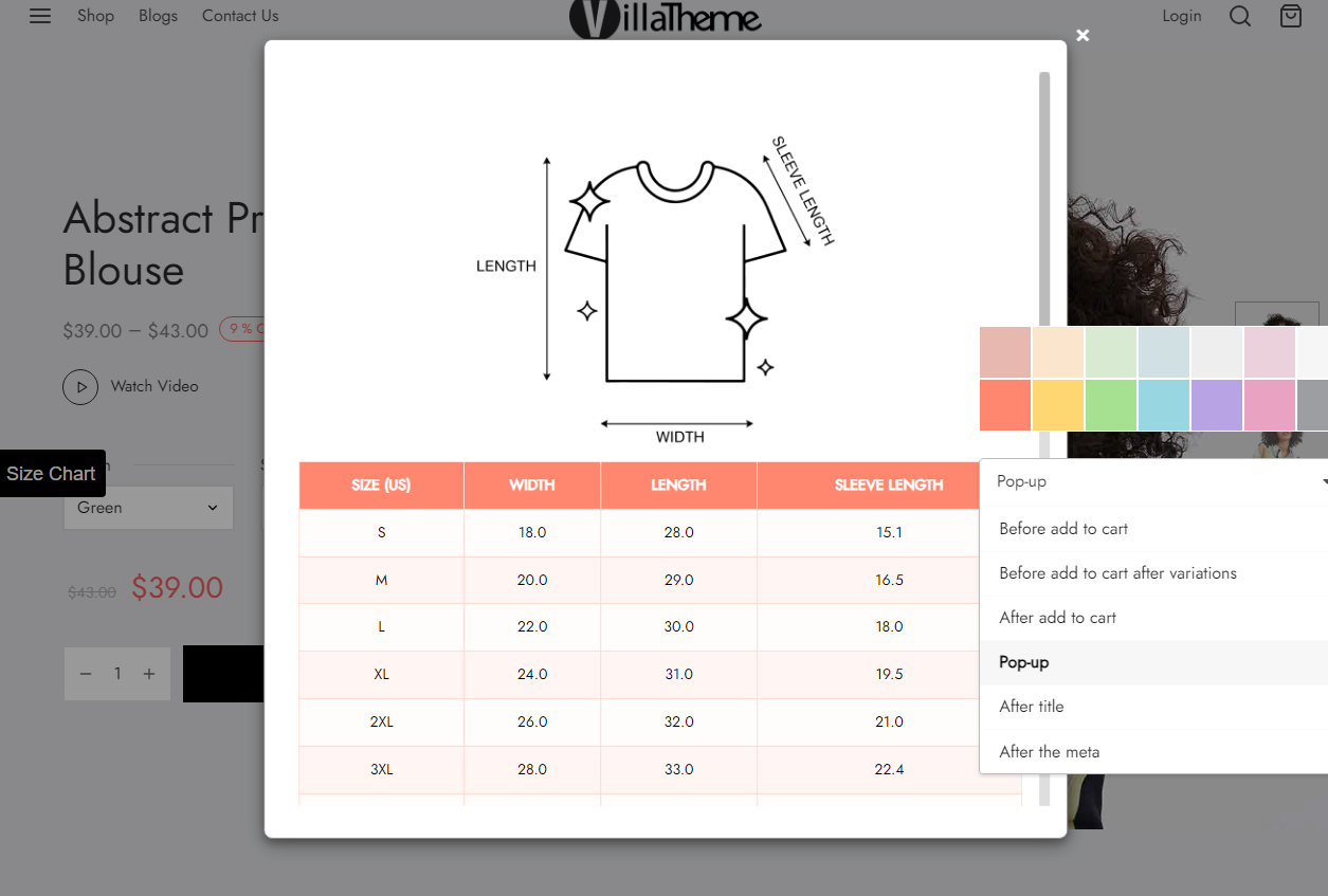WooCommerce Product Size Chart